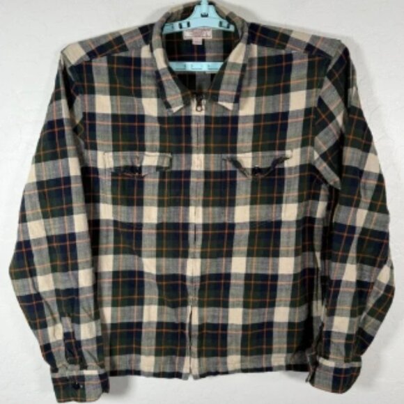 Wallace & Barnes Shirt Jacket Mens Large Green Full Zip Shacket Plaid Pockets - Picture 1 of 7